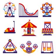 Amusement Park Icons Set of Vector Flat Design Illustrations