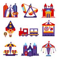 Amusement Park Vector Flat Design Illustrations Set