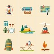 Camping and Hiking Icons Flat Design N2