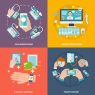 Digital health icons set flat