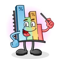 Bar Graph Cartoon Character with Pointer N2