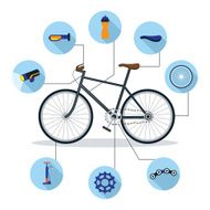 Bicycle and Parts Objects Flat Icons Infographic