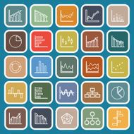 Graph line flat icons on blue background N2