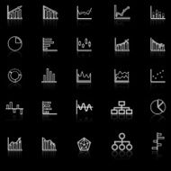 Graph line icons with reflect on black background N2