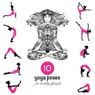 Yoga poses asanas pictograms composition poster N2