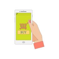 Human Hand Holding a Smart Phone Mobile Shopping