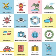 travel line icons set