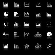 Graph icons with reflect on black background