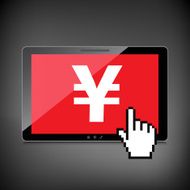 High-quality tablet screen with the Yen symbol Economy concept