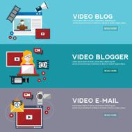 Online video email design concept set with blogger media