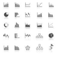 Graph icons with reflect on white background