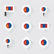 mongolia flag and pins for infographic map design N2