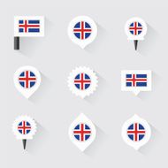 Iceland flag and pins for infographic map design N2