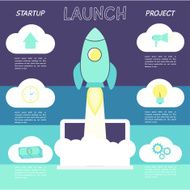 Start up concept infographic with space ship