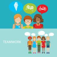 Infographic with children and teamwork