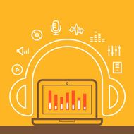Modern computer media illustration with different icons