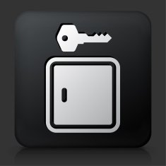 Black Square Button with Lock & Key Icon