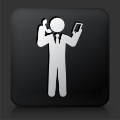 Black Square Button with Businessman & Technology Communication