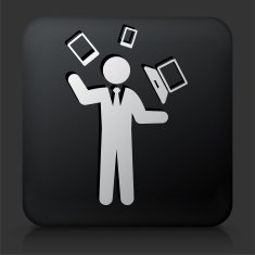 Black Square Button with Businessman & Technology Communication N2