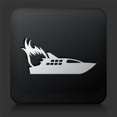 Black Square Button with Boat Fire Icon