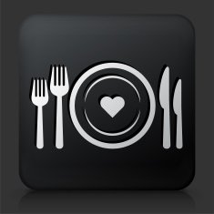 Black Square Button with Love Plate