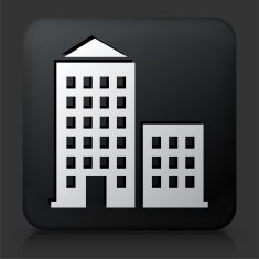 Black Square Button with Apartment Buildings