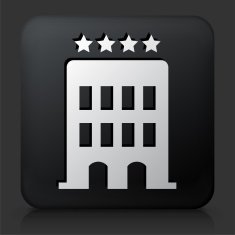 Black Square Button with Hotel Icon