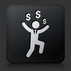 Black Square Button with Rich Businessman
