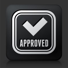 Black Square Button with Approved Sign