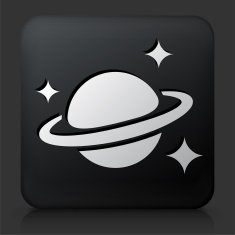Black Square Button with Space & Planet