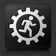 Black Square Button with Stick Figure Running Gear N2