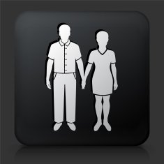 Black Square Button with Couple Holding Hands