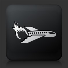 Black Square Button with Airplane Fire Icon