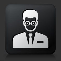 Black Square Button with Man Face