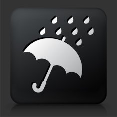 Black Square Button with Umbrella & Rain