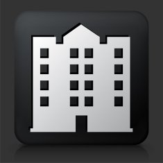 Black Square Button with Building Icon N22