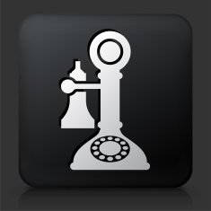 Black Square Button with Antique Phone Icon N2