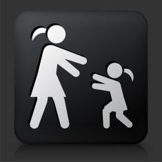Black Square Button with Mother & Daughter Reunited