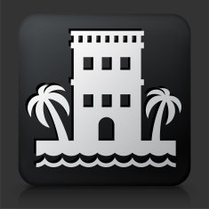 Black Square Button with Vacation