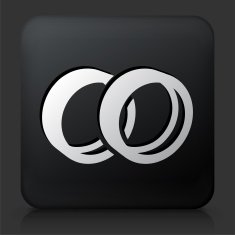 Black Square Button with Wedding Rings