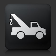 Black Square Button with Towing Truck Icon