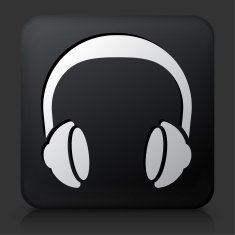 Black Square Button with Headphones Icon