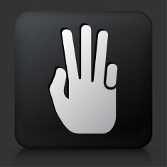 Black Square Button with Three Fingers Hand