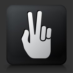 Black Square Button with Peace Sign Hand
