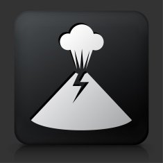 Black Square Button with Volcano Icon