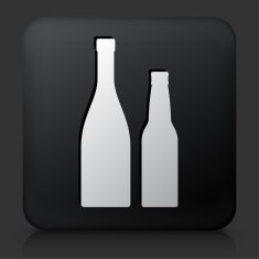 Black Square Button with Wine and Beer Bottle