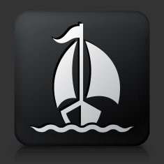 Black Square Button with Sailboat Icon N3