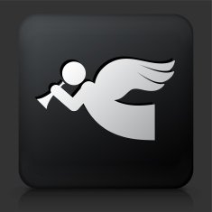 Black Square Button with Angel Icon N2