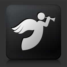 Black Square Button with Angel Icon N3