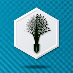 White 3D Hexagon Icon On Blue With Tree Planting
